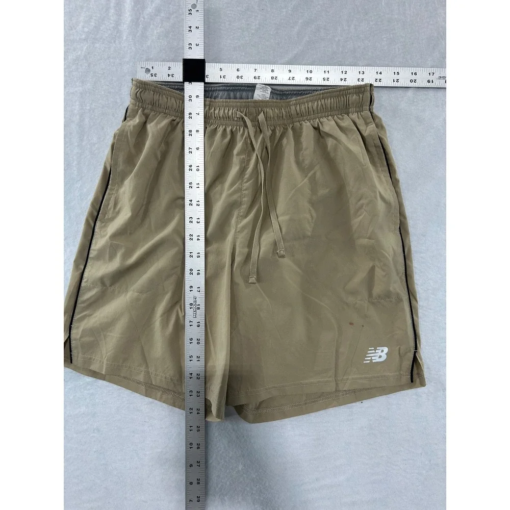 New Balance Mens Running Shorts Tan Khaki Elastic Waist Drawstring Size Medium